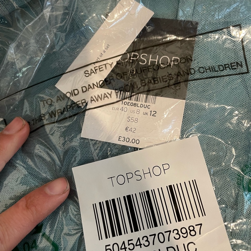 Size 8 / Topshop Turquoise Tulle Slip Dress - Picture 7 of 7